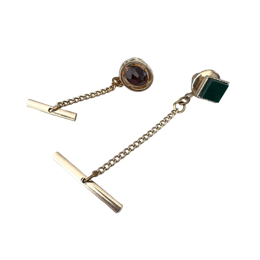 2 vintage gem stone gold tone tie tacks